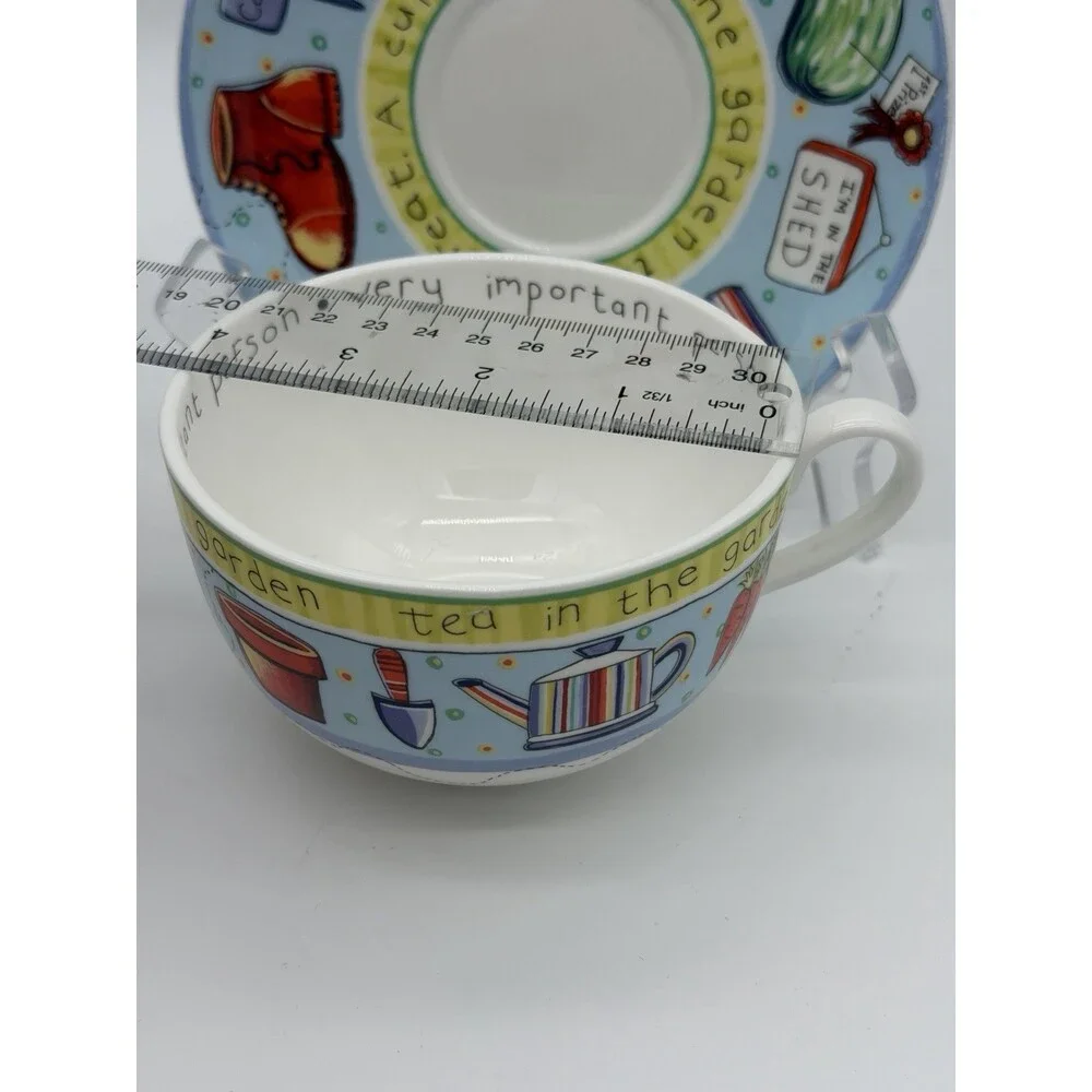 Royal Worcester England Cup & Saucer Set Tea in the Garden Blue 2005 Porcelain